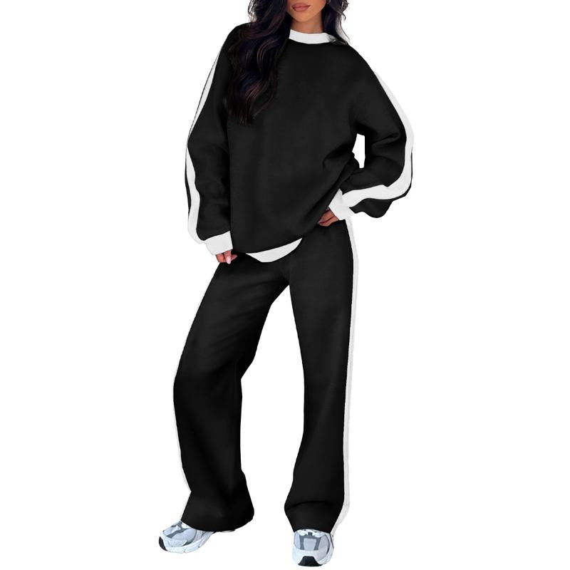 Women's Crew Neck Sweatshirt Set Wide Leg Pants