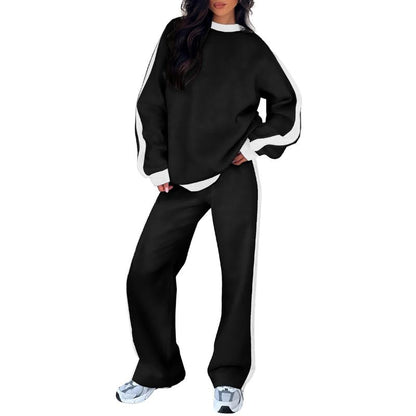 Women's Crew Neck Sweatshirt Set Wide Leg Pants