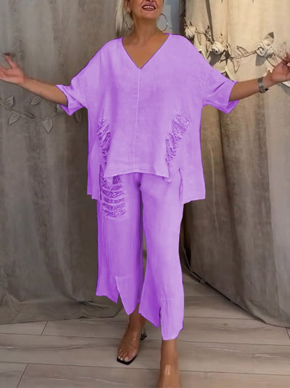 Women's 2 Piece V-Neck And Cropped Pants Set