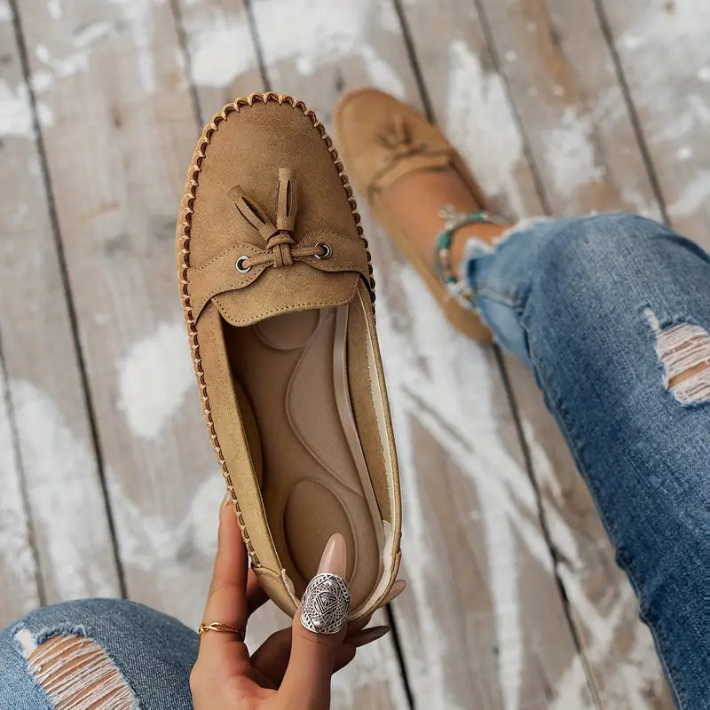 Women's Slip-On Loafers Leather Detail Brown