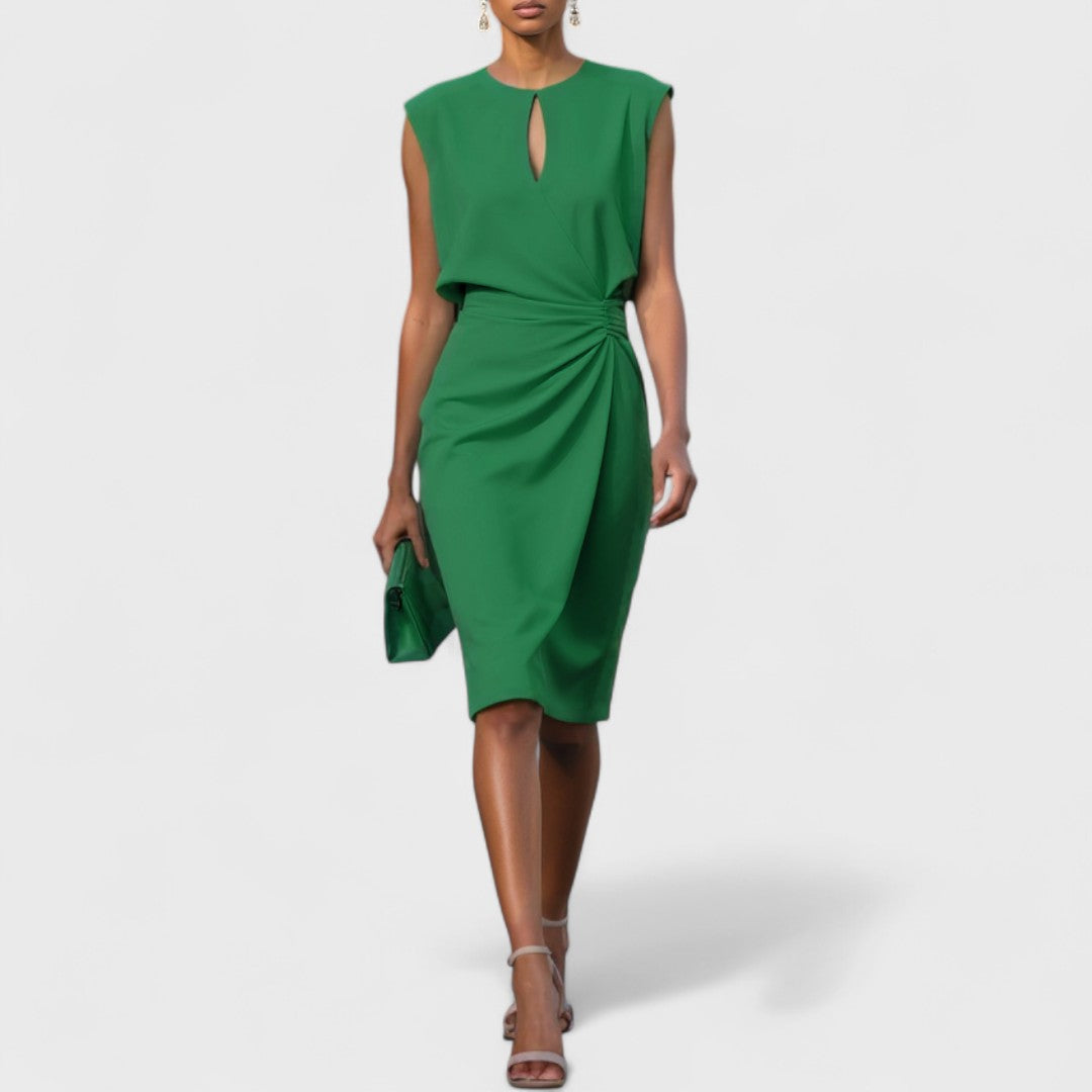 Ruched Keyhole Midi Dress