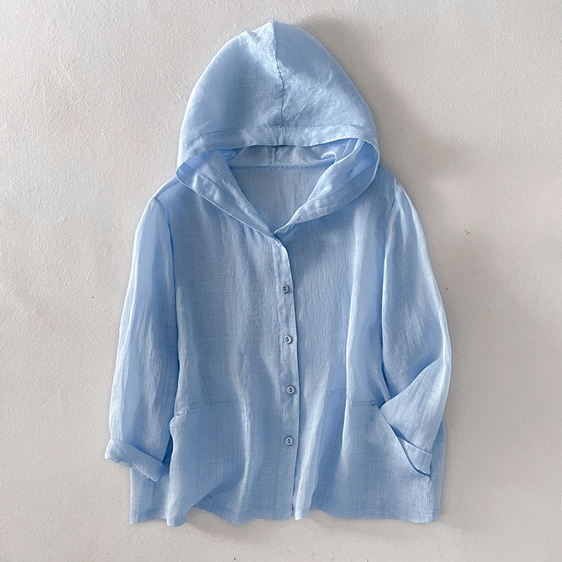Women's Linen Hoodie Lightweight Beige