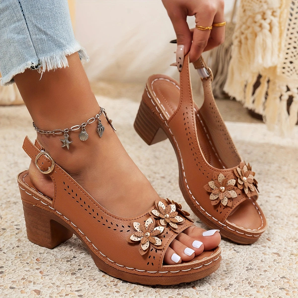 Women's Adjustable Ankle Strap Sandals Rosewood
