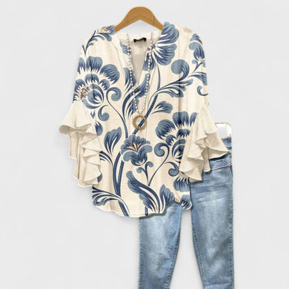 Women's Flowy Ruffle Sleeve Blouse - Fashinoza