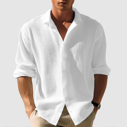 Men's Long Sleeve Button Front Shirt Textured Design