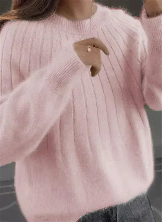 Women's Fluffy Cashmere Knitted Sweater Soft Warm Beige - Fashinoza