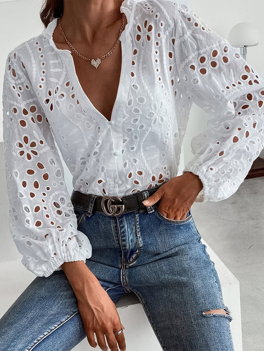 Women's Deep V-Neck Long Sleeve Blouse - Fashinoza