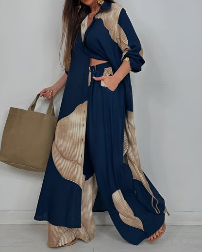 Women's Wide Leg Pants Outfit Set Button Front