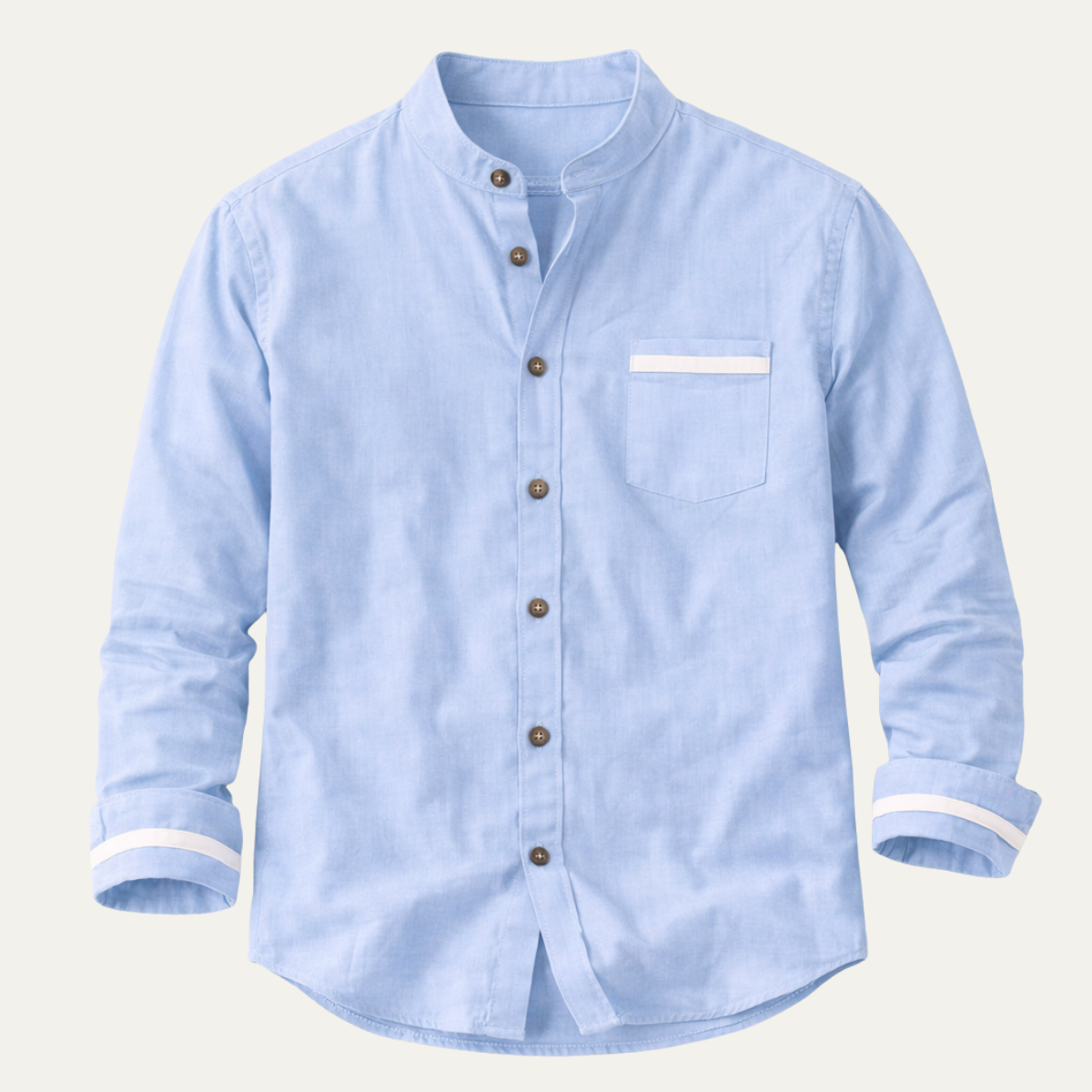 Men's Business Button Up Shirt Standing Collar Cotton White - Fashinoza