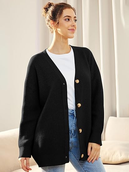 Women's Oversized V-Neck Cardigan Button Front