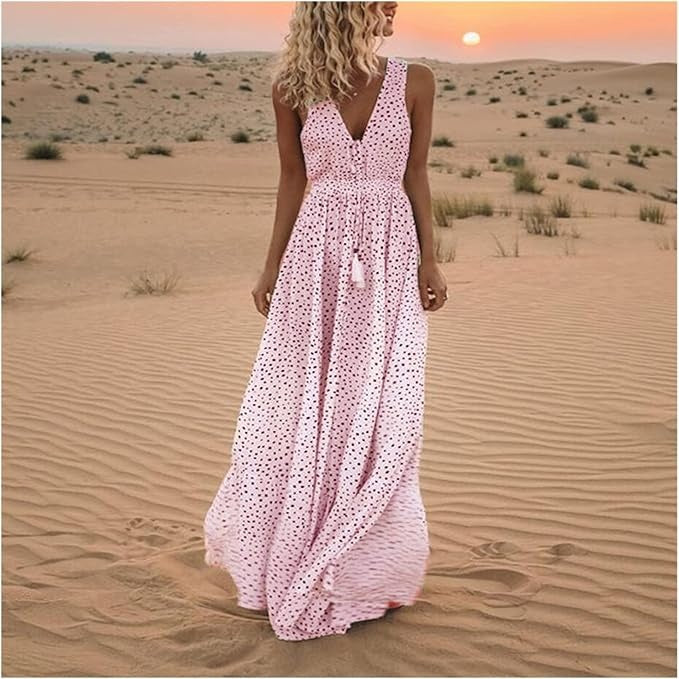 Waverly Women's Boho Maxi Dress Polka Dot Flowy