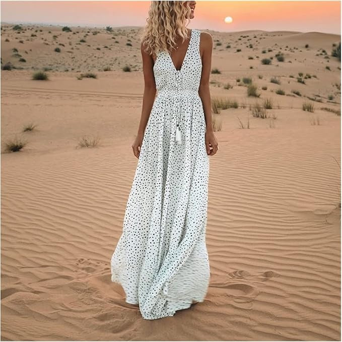 Waverly Women's Boho Maxi Dress Polka Dot Flowy