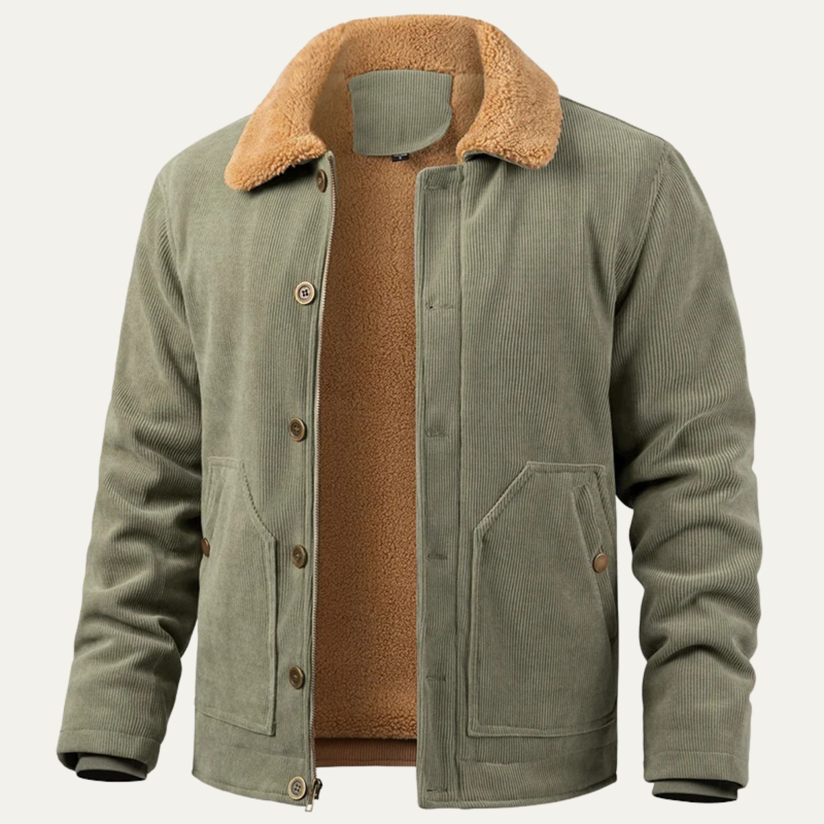 Men's Corduroy Sherpa Jacket Button Up Brown - Fashinoza