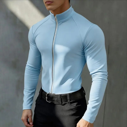 Men's Slim Fit Turtleneck Shirt Zip Up Casual