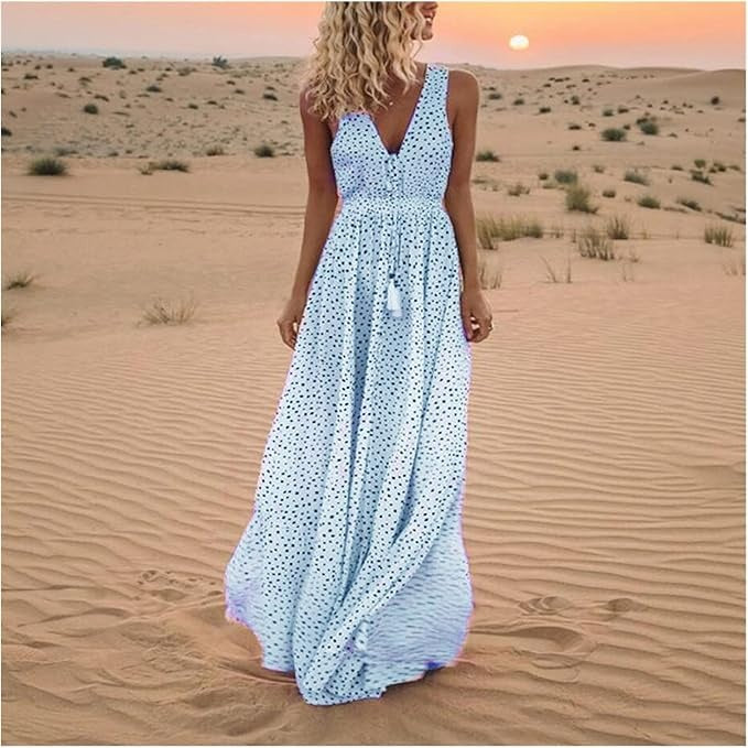 Waverly Women's Boho Maxi Dress Polka Dot Flowy