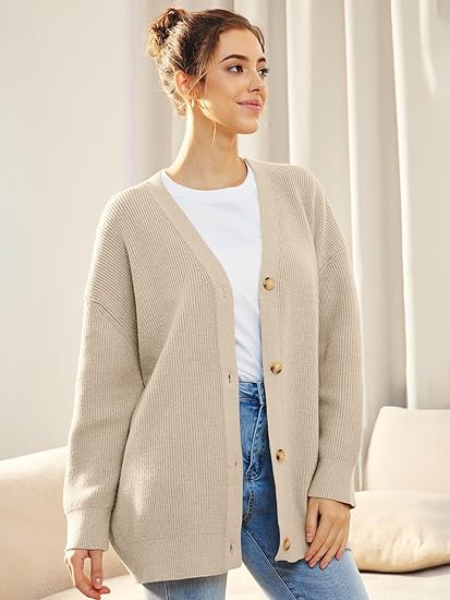 Women's Oversized V-Neck Cardigan Button Front - Fashinoza