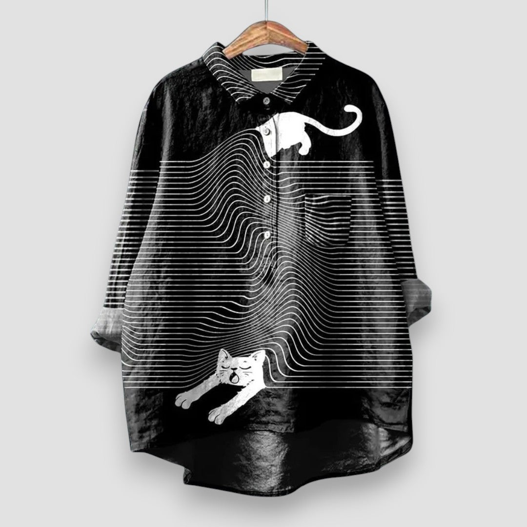 Women's Artistic Print Blouse Button Front
