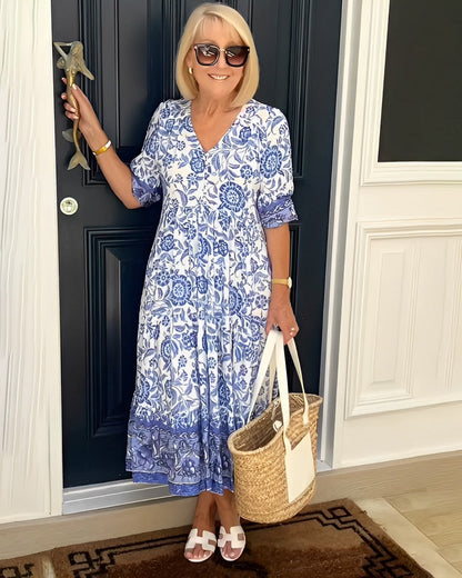 Deep V Half Sleeve Boho Tunic Dress