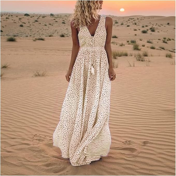 Waverly Women's Boho Maxi Dress Polka Dot Flowy - Fashinoza