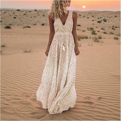 Waverly Women's Boho Maxi Dress Polka Dot Flowy - Fashinoza