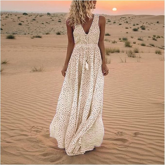Waverly Women's Boho Maxi Dress Polka Dot Flowy - Fashinoza