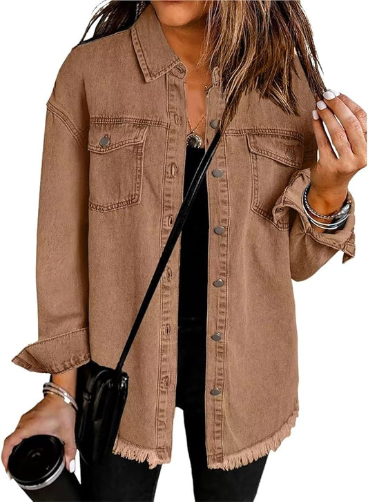 Women's Oversized Button Front Jacket - Fashinoza