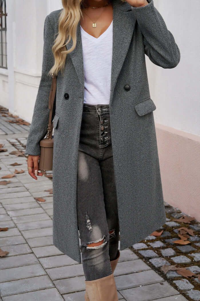 Women's Double Breasted Long Coat Warm Wool Winter