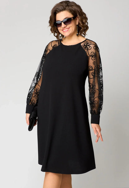 Elegant Lace-Sleeve Evening Gown