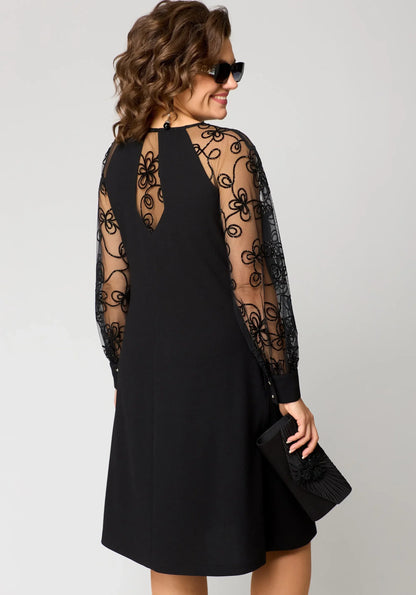 Elegant Lace-Sleeve Evening Gown