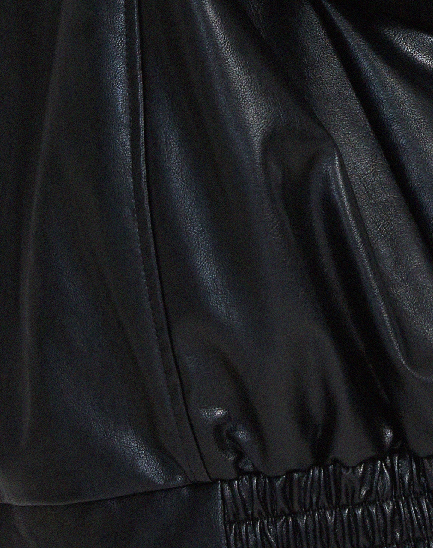 Women's Leather Zip Up Jacket High Collar Relaxed Fit Black
