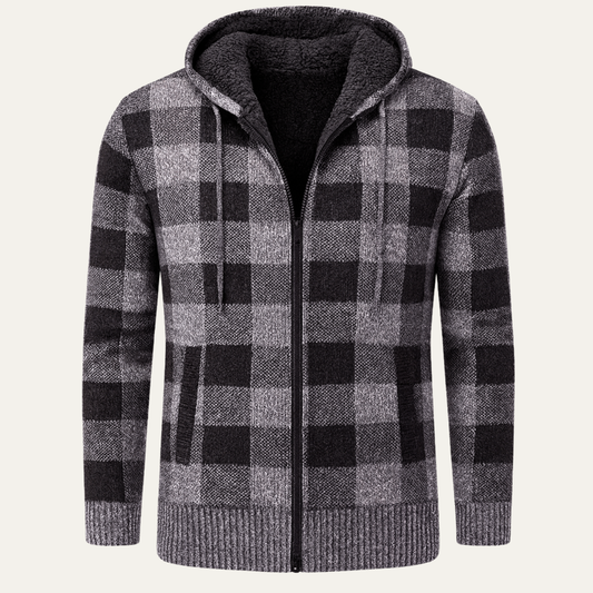 Men's Plaid Knit Hooded Jacket Zip Up - Fashinoza