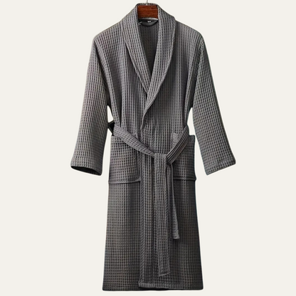 Men's Cotton Waffle Bathrobe Lightweight Navy Blue