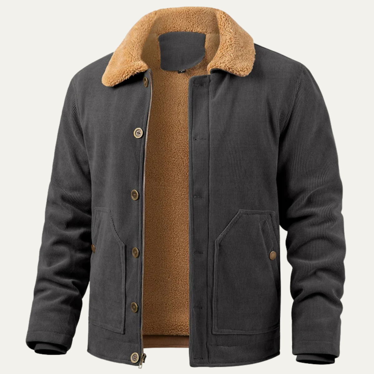Men's Corduroy Sherpa Jacket Button Up Brown