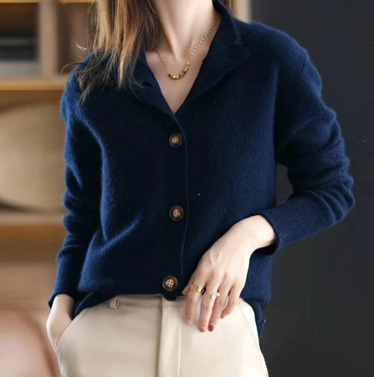 Women's Straight Cardigan Ribbed Trim