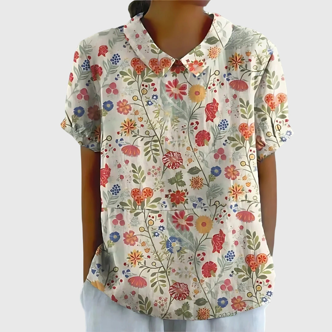 Stella | Womens Floral Collar Short Sleeve Blouse