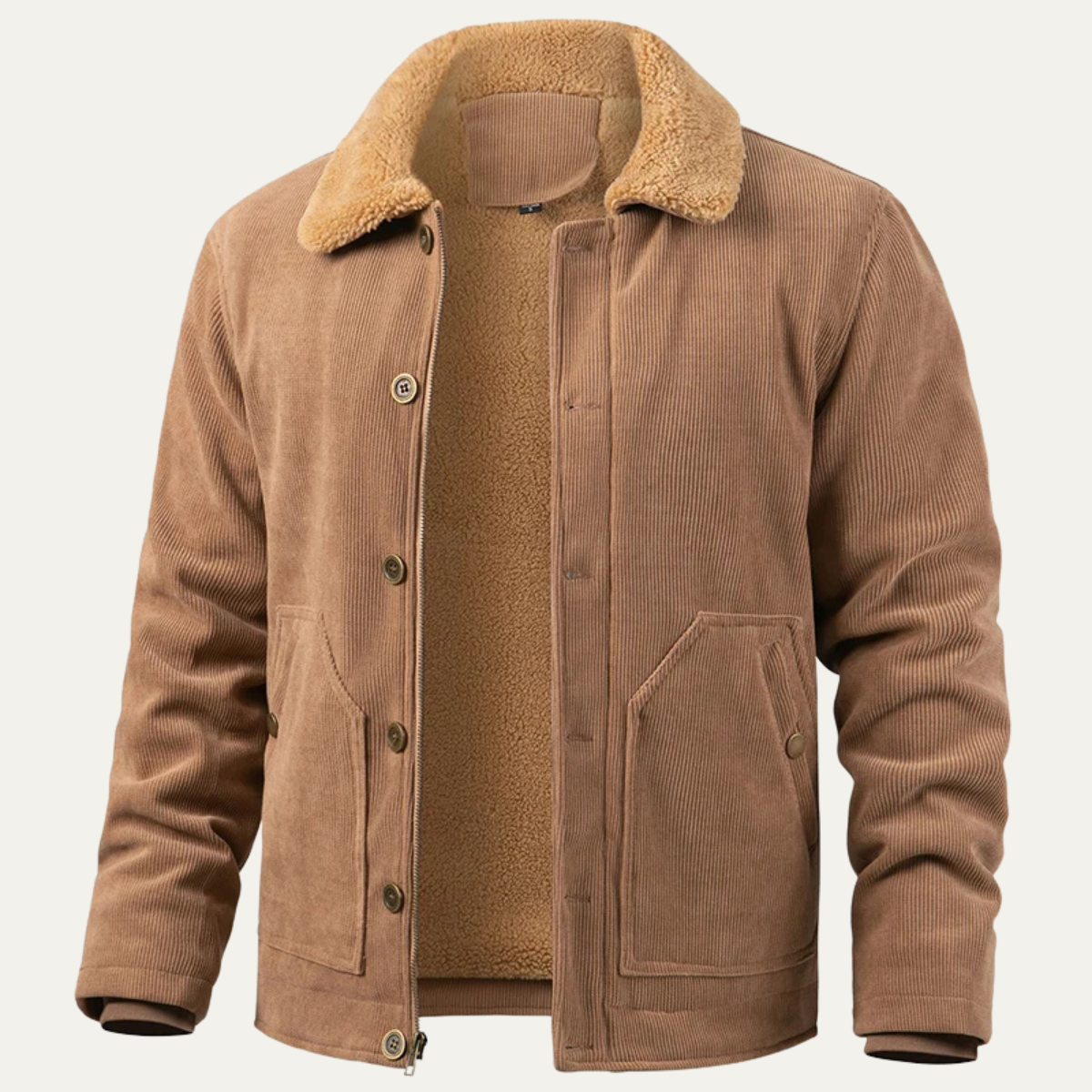 Men's Corduroy Sherpa Jacket Button Up Brown