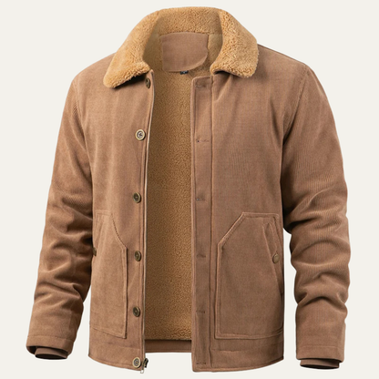 Men's Corduroy Sherpa Jacket Button Up Brown