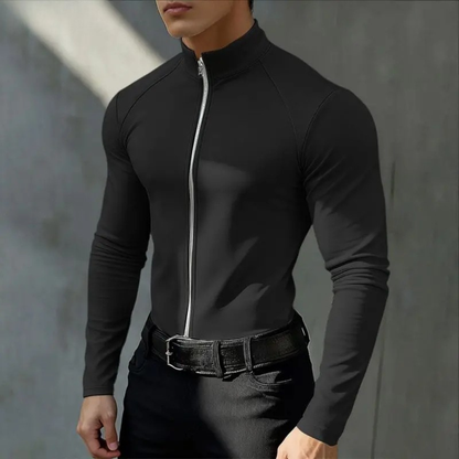 Men's Slim Fit Turtleneck Shirt Zip Up Casual