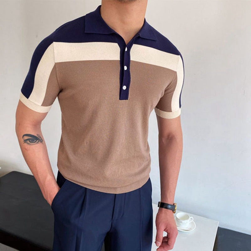 Men's Short Sleeve Polo Color Block Shirt