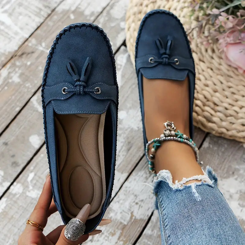 Women's Slip-On Loafers Leather Detail Brown