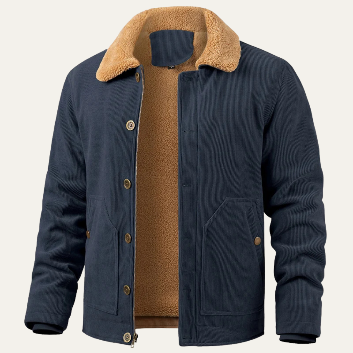 Men's Corduroy Sherpa Jacket Button Up Brown