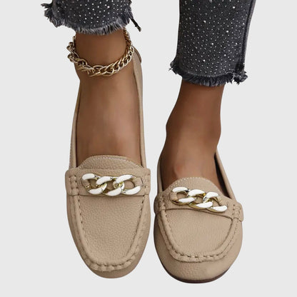 Women's Slip On Loafers Gold Chain Detail Flat Shoes