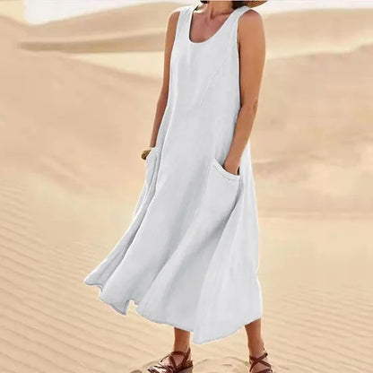 Women's Sleeveless Midi Dress With Pockets