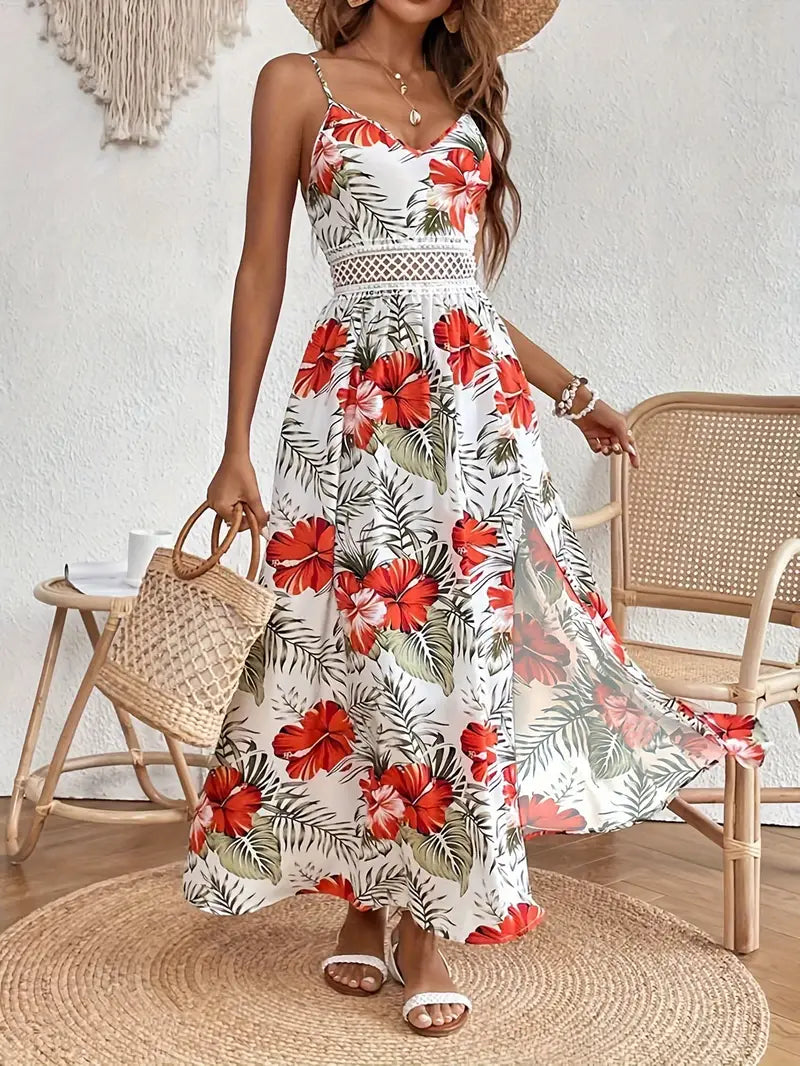 Women's Floral Midi Dress Flowy Lightweight