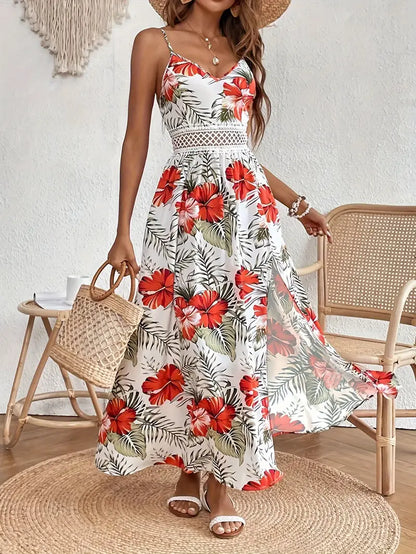 Women's Floral Midi Dress Flowy Lightweight