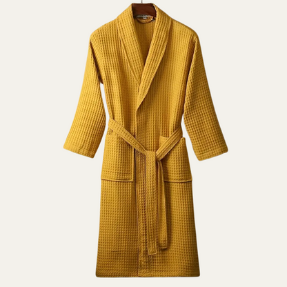 Men's Cotton Waffle Bathrobe Lightweight Navy Blue - Fashinoza