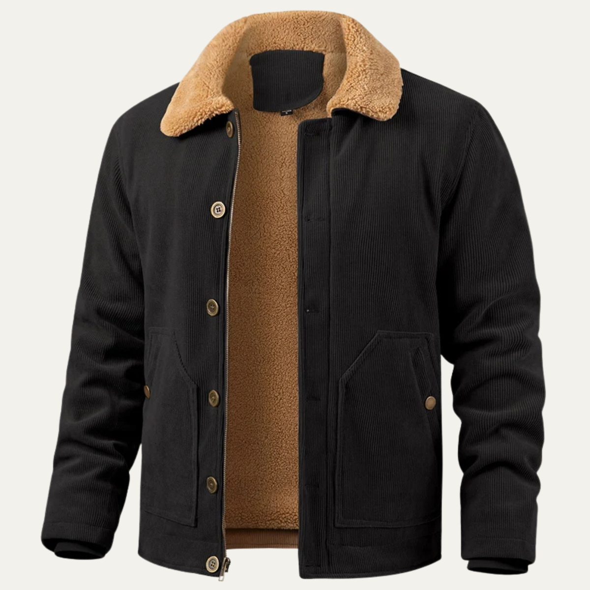 Men's Corduroy Sherpa Jacket Button Up Brown