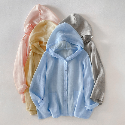 Women's Linen Hoodie Lightweight Beige
