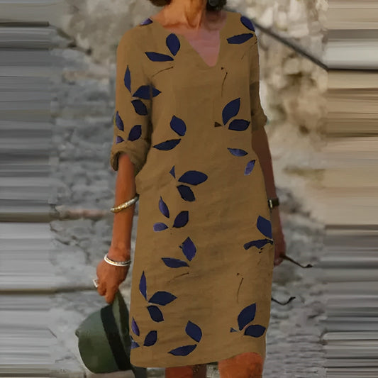 Women's Leaf Print Summer Dress - Fashinoza