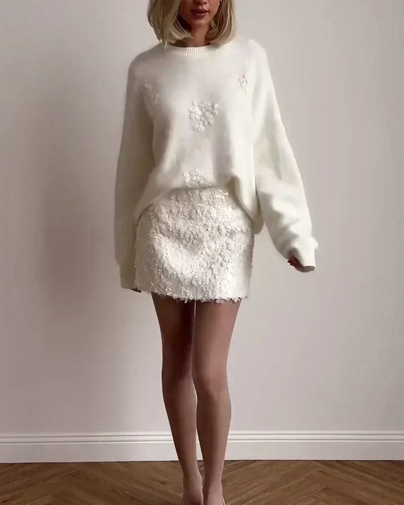 Women’s Floral Knit Sweater with 3D Flower Detail